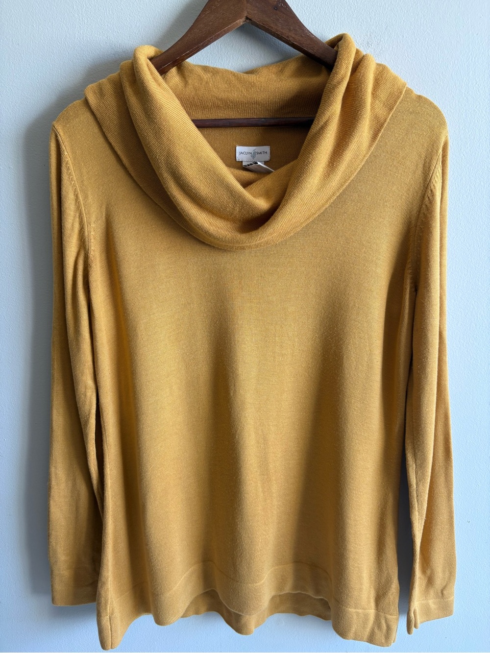 Jaclyn Smith Mustard Yellow Cowl Neck Sweater L Cozy Fall Knit Pullover